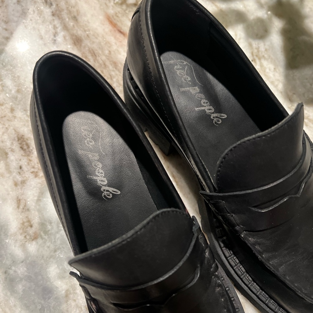 Free People Black Women's Leather Penny Loafers - Picture 4 of 7
